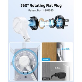 TROND 360° Rotating Plug 1.5FT Extension Cord, 4 Widely Spaced AC Outlets, Flat Plug Surge Protector, Wall Mount, Surge Protection Power Strip for Travel Kitchen Dorm Room Essentials, White