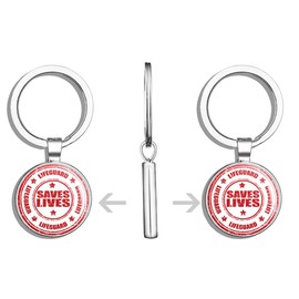 HJ Media Lifeguard Saves Lives Grunge Stamp Metal Steel Keychain Ring Double Side Key Chain