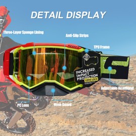 OLYSPM Motocross Goggles UV Protection Motorcycle Goggles for Glasses Wearers with Nose Protection, Windproof Dustproof Lenses for Off-Road Racing Skiing