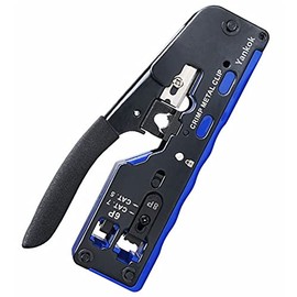 Yankok [RJ45 RJ12 RJ11 Modular Crimper] for CAT5/5e CAT6 Unshielded and CAT6a CAT7 Shielded Network Connectors Crimp Strip Cut All in One (Non Pass-Thru)