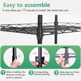 FDW 17L x 12W x 48H Wire Shelving 5 Tier Adjustable Metal Shelves NSF Pantry Shelves Storage Rack Shelving Units for Kitchen Garage Small Places Commercial,Black