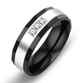 Uloveido 6mm Stainless Band Rings White Line CZ Diamond Black Brick Pattern Comfort Fit Rings Engagement Promise Y4034 (Men Size R1/2 (59.5mm)