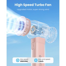 Gaiatop Portable Handheld Turbo Fan, 1-100 Adjustable High Speeds, 3-20Hrs Cooling Times, 4800mAh USB Rechargeable Portable Small Hand Fans with Lanyard for Outdoor, Travel, Home, Make Up, Pink