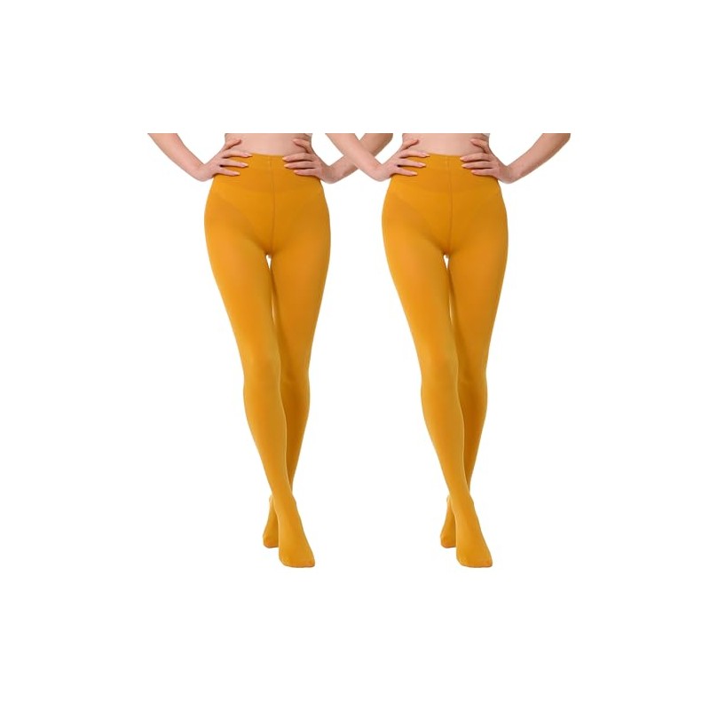 EVERSWE 2 Pairs Pack Women's Opaque Tights (XXL-3XL, Goldenrod)