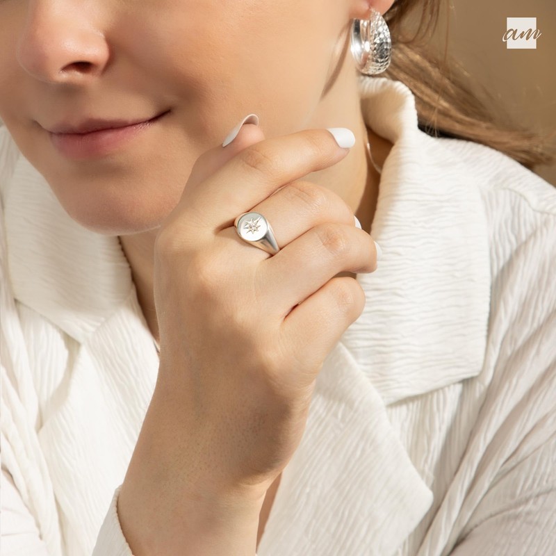 Amberta Solid 925 Sterling Silver Signet Ring for Women |