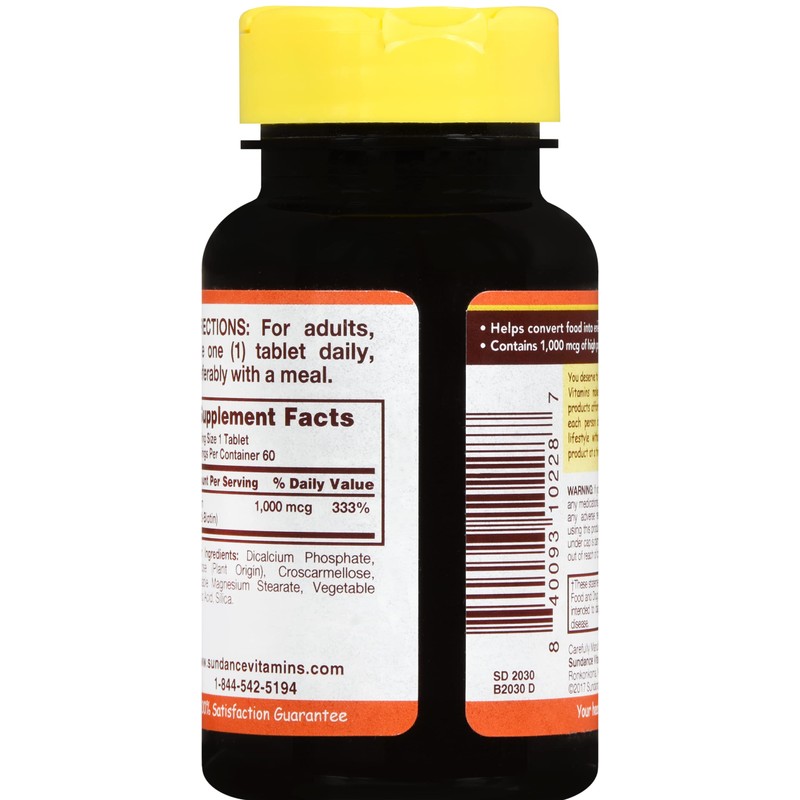 Sundance Biotin 1000 mcg - 60 Tablets, Pack of 6