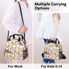 WOBAGMEN Lunch box Kids,Insulated Lunch Bag Cute Small Reusable Leakproof Lunch Totebag With Shoulder Strap for Girls Boys Women School Work Picnic (colorful cats)
