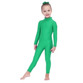 Kepblom Girls Long Sleeve Unitard Spandex Turtleneck Full Bodysuit for Kids(Green,M)