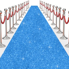 Glitter Carpet Runner for Party 2.6 X 30 ft Glitter Non-Woven Fabric, Carpet Rug for Event, Aisle Runway Runner for Wedding Ceremony, Movie Theme Party Decorations (Glitter Dark Blue, 2.6FTx30FT)