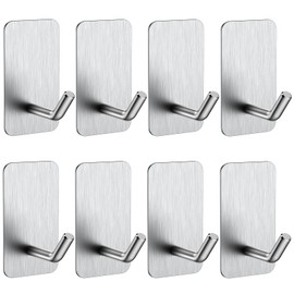 KRUI Mini Fire Blanket Hooks, Stainless Steel Adhesive Wall Hooks for Home Office and Outdoor Wall Hanging, Waterproof and Fireproof, Sliver 8 Pack