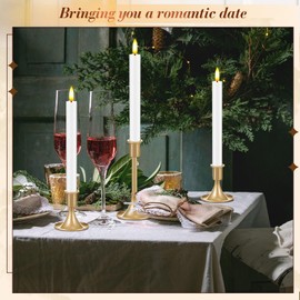 Retisee 12 Pack Valentines Day Taper Candles Holder Set,Candlestick Holders and 10 in Led Taper Candles with Remote Timer Flameless Candles for Holiday Wedding Table Decor(White)