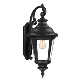 Emliviar Farmhouse Outdoor Light Fixtures Wall Mount 28.4 Inch, Large Outside Light for Porch, Outdoor Carriage Light with Seeded Glass, Black Finish, XE265B BK