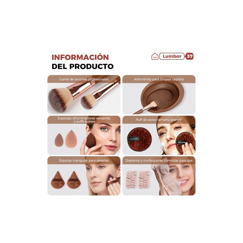 Lumbor37 Set de Brochas para Maquillaje 43 Piezas, Kit Profesional