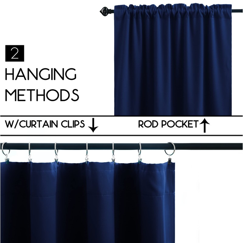 KOUFALL Navy Blue Small Window Curtains, Thermal Short Blackout Curtains