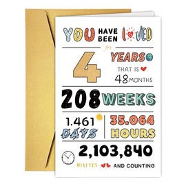 COLINHELIN Cute 4th Birthday Card for Girl Boy, Perfect Four Years Old Birthday Card for Son Daughter Grandson Granddaughter, Happy 4 Years Old Kid Birthday Card From Dad Mom Grandparent