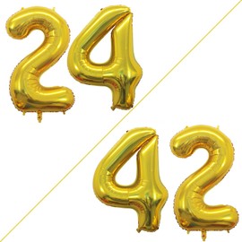 GOER Number 24 Balloons for 24th Birthday Party Decorations,42 Inch Jumbo Foil Helium 42 Balloons for 42nd Birthday Party Decoration (Gold)