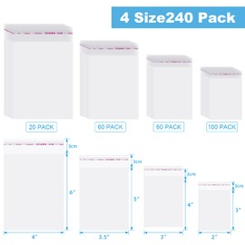 Geyoga 240 Pieces 4 Size Clear Plastic Cello Bag Resealable Self Sealing Cellophane Bag for Candy Cookies Decorative Wrapper (2 x 3 Inch, 3 x 4 Inch, 3.5 x 5 Inch, 4 x 6 Inch)