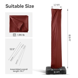 CoolCover by Han Patio Umbrella Cover UV Resistant Outdoor Offset Cantilever Umbrella Covers with Zipper and Rod, Wine Red