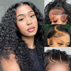 Water Wave 13x4 HD Lace Front Wigs Human Hair 180 Density Wet And Wavy Human Hair Wig Pre Plucked Wigs for Woman With Baby Hair Natural Black Color 20 Inch