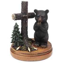 Needzo Praying Black Bear Figurine with Cross, Inspirational Prayer Statue, Religious Wildlife Animal Decoration, 8 Inches
