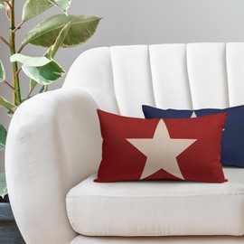 4th of July Pillow Covers 12x20 Rustic Big Blue Red Stars Memorial Day American Patriotic Decorative PillowCase for Couch Sofa Home Throw Pillows Rectangle Linen Cushion Case, Set of 2