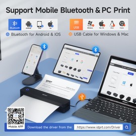 iDPRT Portable Printer Wireless for Travel, Bluetooth Thermal Printer Support for 8.5"x11" US Letter, Inkless Compatible with iOS, Android, Laptop for Office, Car and Home, School (203DPI, Black)