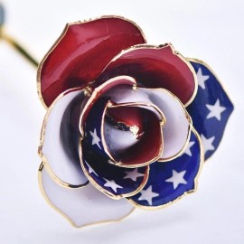 24k American Flag Patriotic 24K Gold Dipped Long Stem  Forever Rose