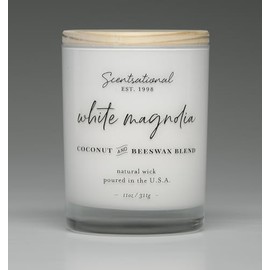 Scentsational White Magnolia Coconut & Beeswax Candle, 11 oz, Natural Wick, Wooden Lid