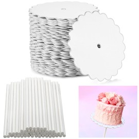 Geelin 50 Set Scalloped Cake Pop Boards with Cake Pops 2 Inch Scalloped Mini Cupcake Base Cardboard for Cupcakes Pastries Desserts Parties Wedding(Silver)