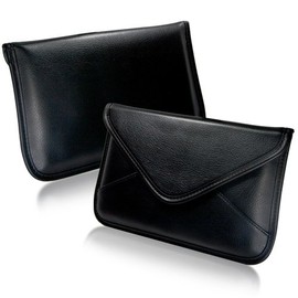 BoxWave Case Compatible with VTech KidiBuzz 3 - Elite Leather Messenger Pouch, Synthetic Leather Cover Case Envelope Design - Jet Black