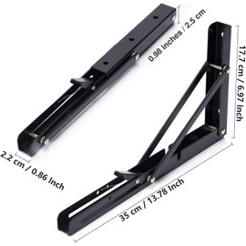 Anhoer Pack of 2 Folding Console Heavy Duty Hinges Folding Angle Shelf Brackets Shelf Brackets Folding Console Folding Hinge Shelf Brackets for Home, Kitchen, Table, Wall (Black) (14 Inches)