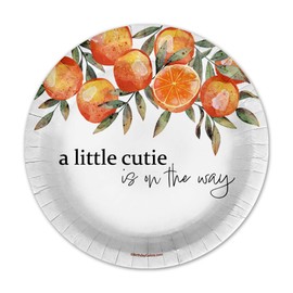 Little Cutie First Birthday - 32 Piece Disposable Party Supplies - Decorations for Orange 1st Birthday Round Party Plates - Large 9" Paper Plates In Bulk