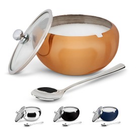 KooK Sugar Bowl, Sugar Bowl with Lid and Spoon, Sugar Container with Lid, for Salt, Coffee, Holds 2 Cups, Dishwasher Safe, Copper, 16 Oz