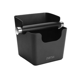DIBTSA Knock Box Espresso, Stainless Steel Knock Box for Coffee Grounds, with Removable Rubber Bar and Anti-slip Pad, Small, Black