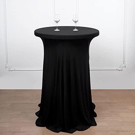 Pamela Leigh Black Round Spandex Cocktail Table Cover with Natural Wavy Drapes for Pub Table, Round Kitchen Table, High Top Table, Bistro Table, Cocktail Table