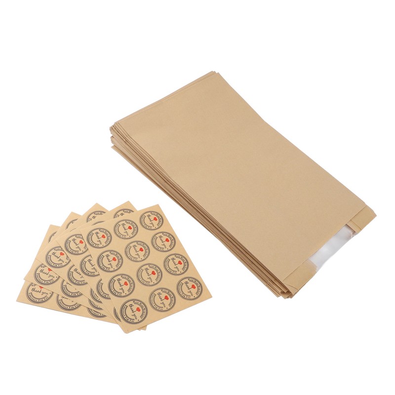 50PCS Bread Bag Kraft Paper Transparent Window Baked Food Packaging