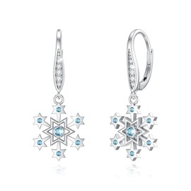Snowflake Earrings for Women Sterling Silver Christmas Snowflower Stud Earrings Snowflake Jewellery Gifts, Sterling Silver, Zircon