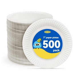Leafory 7 Inch Paper Plates 500 Count – Uncoated White Disposable Dessert Plates, Bulk Pack 7'' Snack Plates for Party, Everyday Use, Picnic, Microwave Safe（Dry Food Recommended）