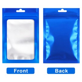 100 Pcs Resealable Mylar Bags, Sealable Odor Proof Foil Pouch Bag with Clear Window, Small Bussiness Packaging Supplies (Blue, 2.4 X 4 Inch)