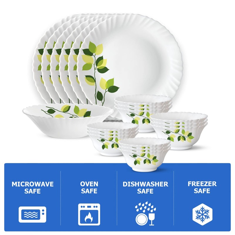 Borosil Gourmet Dinnerware Set For 6, 19 Pieces, White Dinner