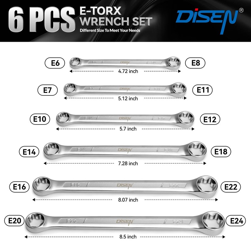 DISEN 6-Piece E-Torx Wrench Set, Double Box End Wrench Set,