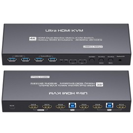 2x2 HDMI Matrix KVM Switch 2 Monitors 2 Computers 4K@60Hz,2K144Hz,USB 3.0,Dual Monitor Extended Display kvm Switch,edid Emulator,hdmi kvm edid Copy Cross Display,with 4 HDMI Cables, 2 USB Cables