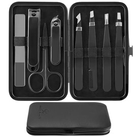 Tweezers Set and Nail Clippers 8 Pieces Precision No Gaps Eyebrow Tweezers Kit for Facial Hair Men & Women Travel Tweezers with Leather Case