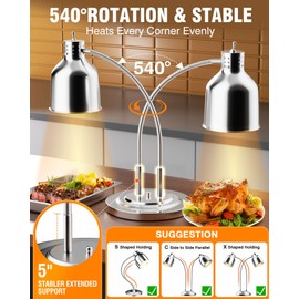 PYY Commercial Food Warmer - 2-Head Electric Heating Lamp 500W Stainless Steel Food Warmer Lamp Catering Food Warming Lamp w/Spare Bulb for Catering Kitchen Food Service Restaurant Cafeteria