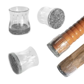 32 chair leg caps, diameter 19-24 mm, transparent, integrated felt gliders, protection for floor and legs, chair leg protectors reduce noise, elastic for perfect hold, no slipping JUNAKI®