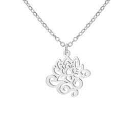 KKJOY Lotus Flower Necklace Stainless Steel Yoga Pendat Inspirational Jewelry for Women Charming Ladies (1mm Cross Chain, Silver)