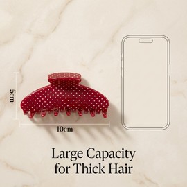 FrostyFlair Hair Clips For Women, Large Hair Clip & Hair Clip, Non-Slip Claw Clip with Red Dots, Large Hair Clips for Thin & Thick Hair, French Style Hair Accessories