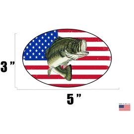 Rogue River Tactical Bass Fish USA Flag Sticker Decal Fishing Bumper Sticker Fish Patriotic United Auto Decal Car Truck Boat RV Real Life Rod Tackle Box