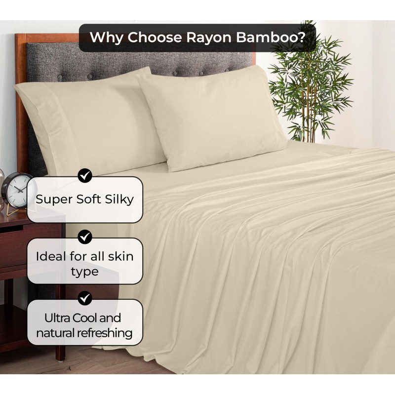 Royale Linens Bamboo Viscose Twin Flat Sheets Only - Cooling