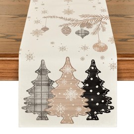 Artoid Mode Chequered Christmas Trees, Merry Christmas Table Runner, Washable Modern Winter Kitchen Dining Table Decoration for Indoor and Outdoor, Holiday, Party, Living Room Decor, 40 x 140 cm